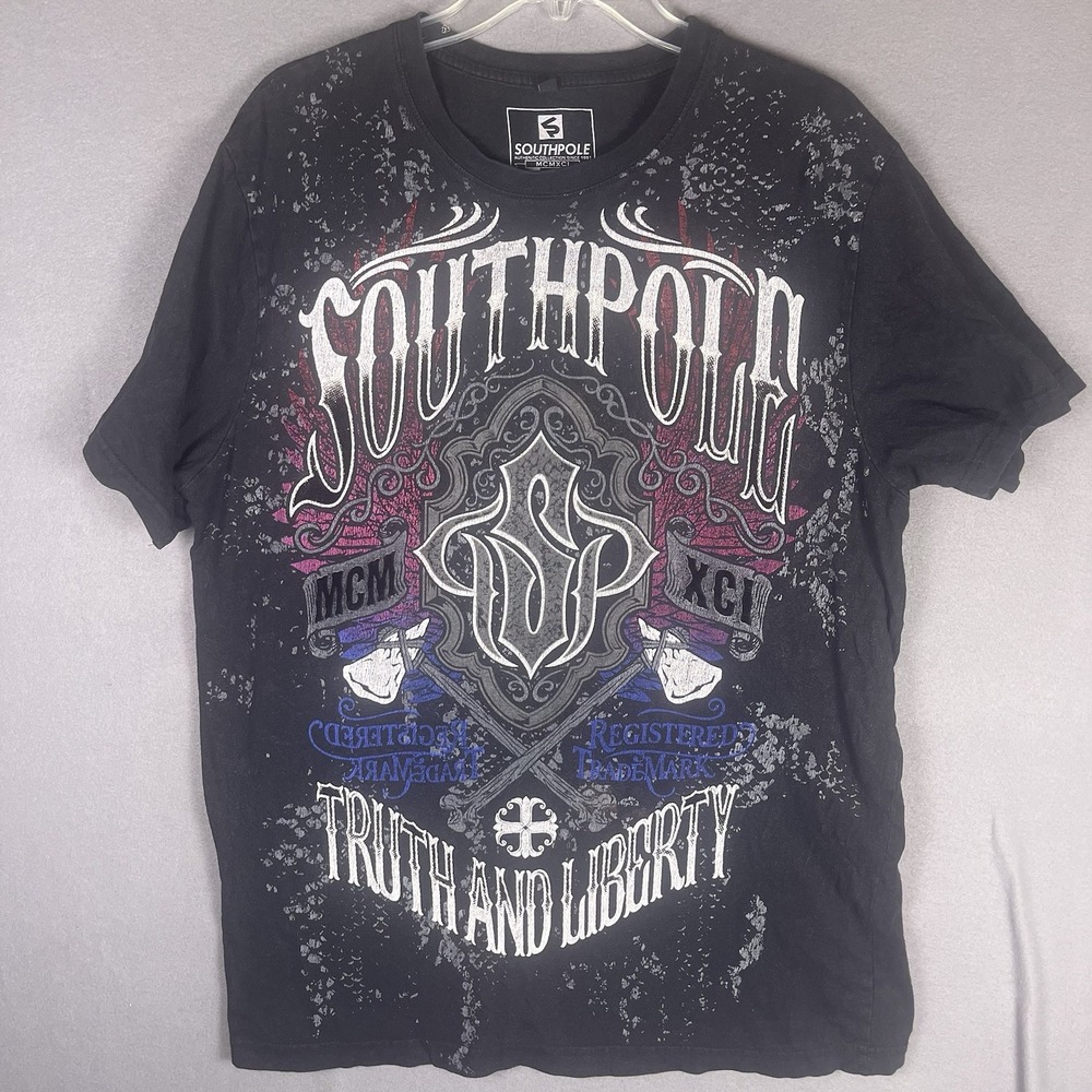 VTG Y2K Southpole All Over Print Streetwear Short Sleeve Mens Large T‎ Shirt